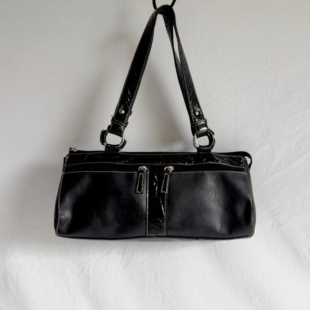 EMILIE M. Vintage Black Faux Leather Shoulder Bag Purse HandBag